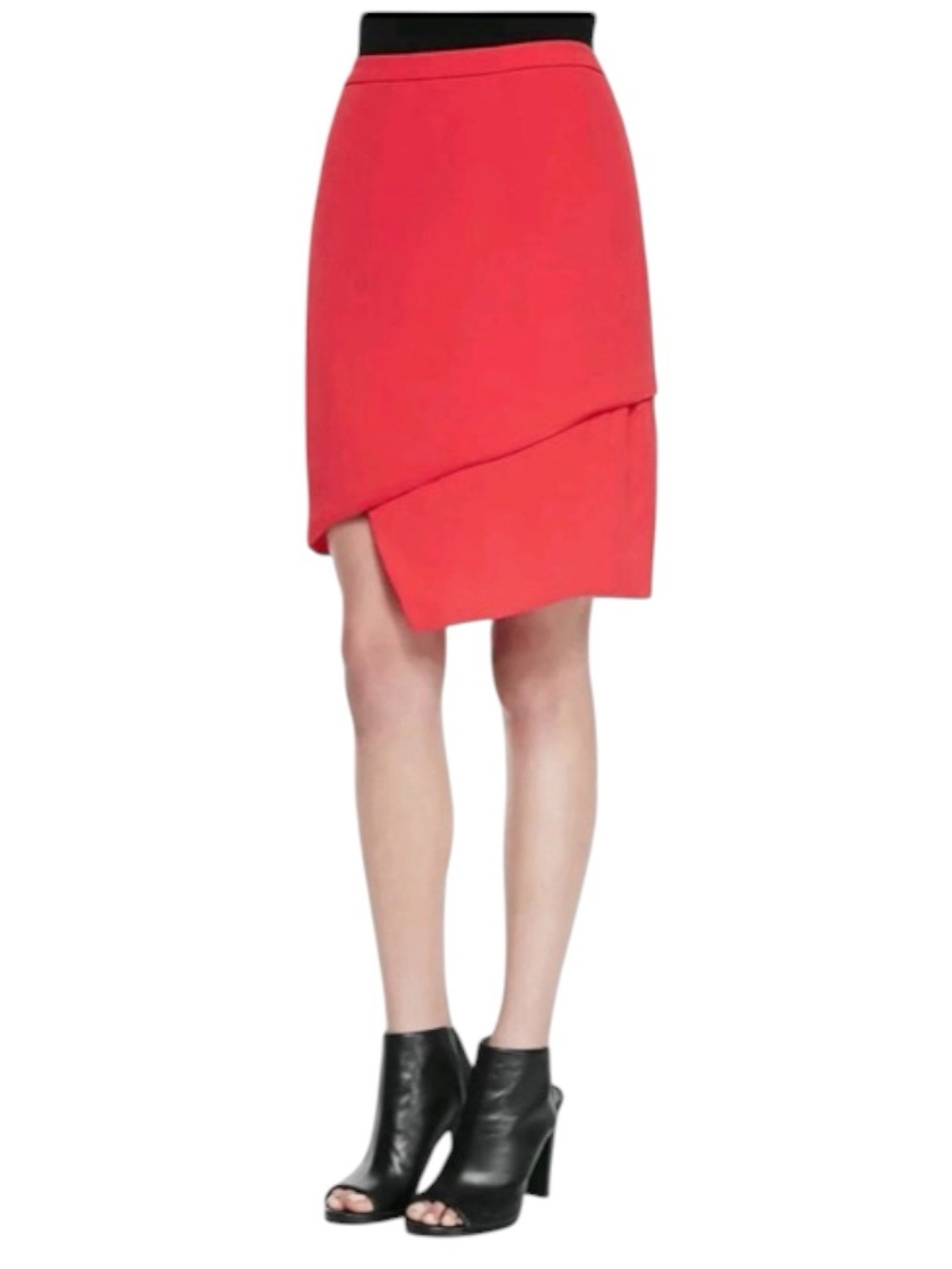 NWT J Brand Maryse Asymmetrical Crepe Overlay Skirt Masai Red (2)